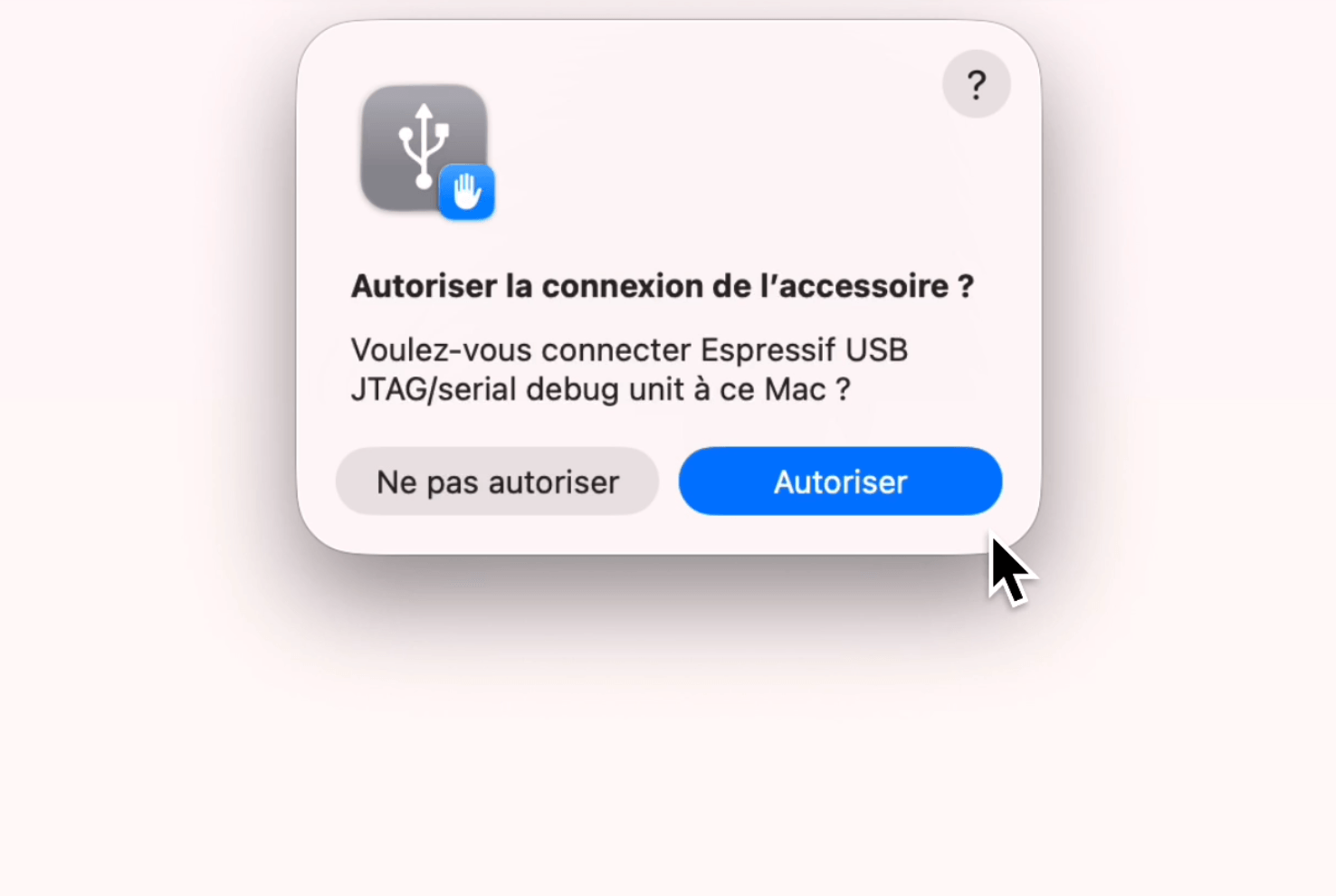 Popup d'autorisation USB