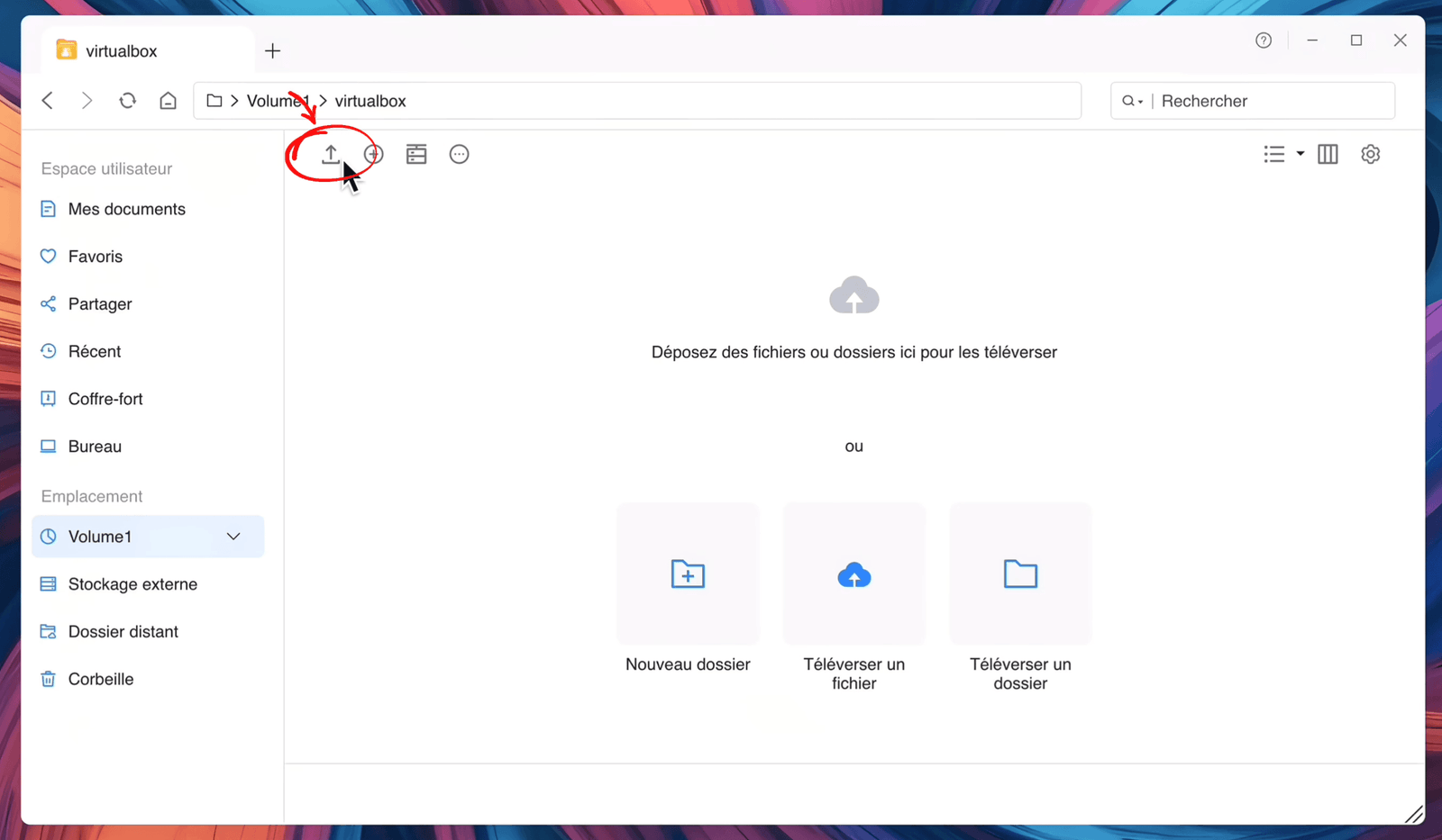 Import du fichier .vdi dans le Gestionnaire de fichiers
