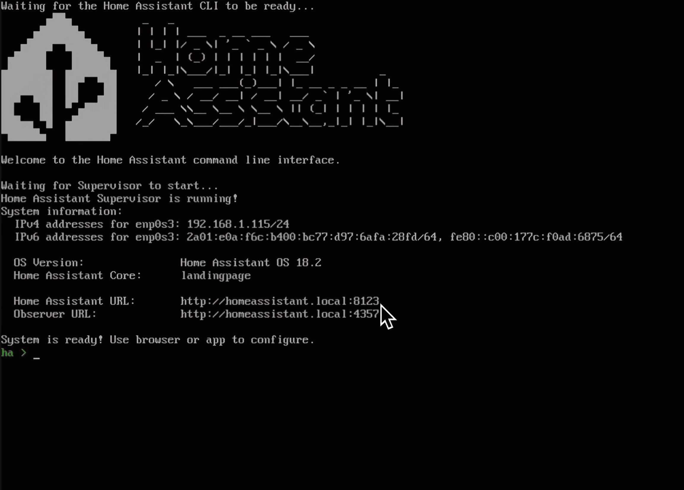 Home Assistant accessible sur le port 8123