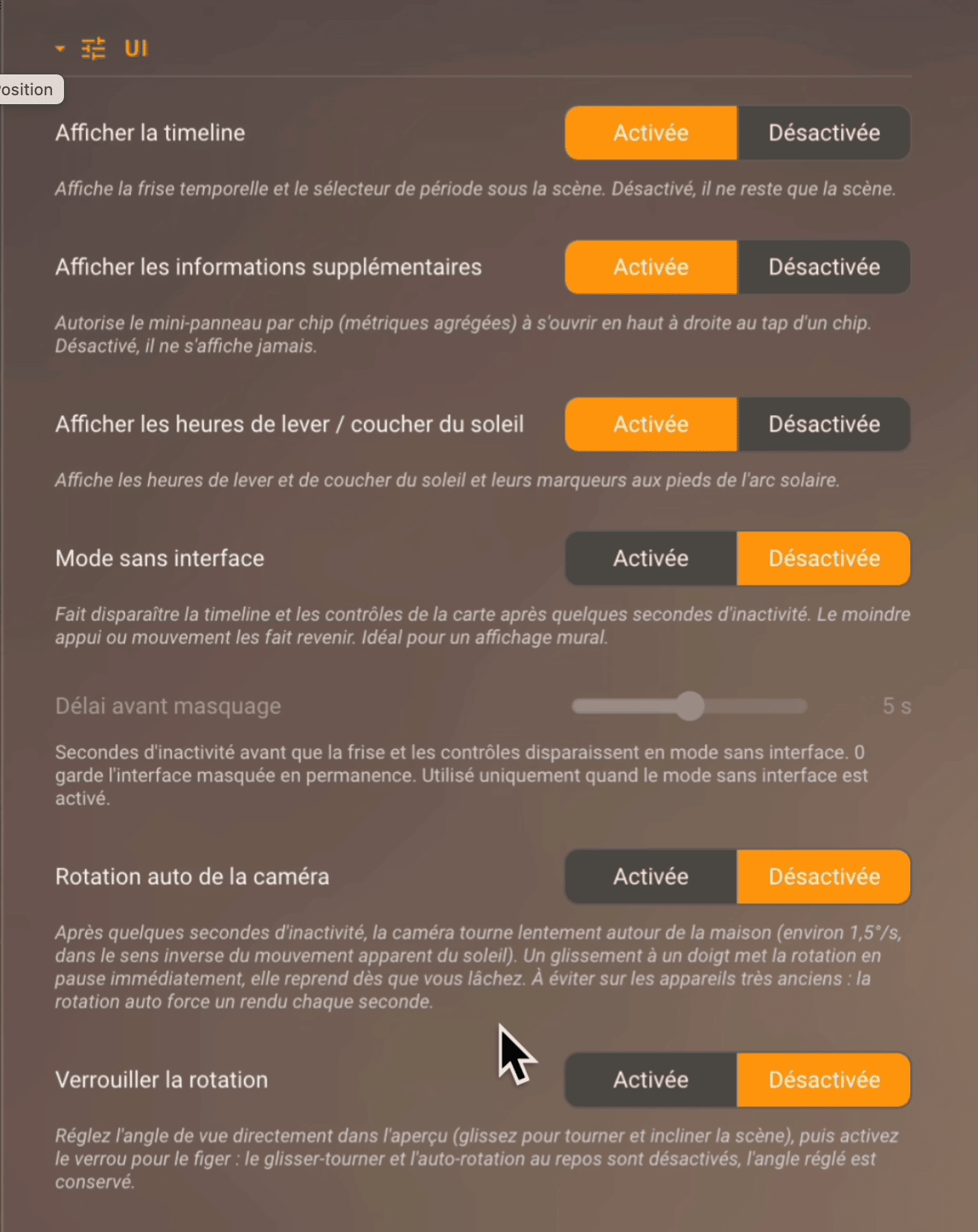 Options de personnalisation de la carte
