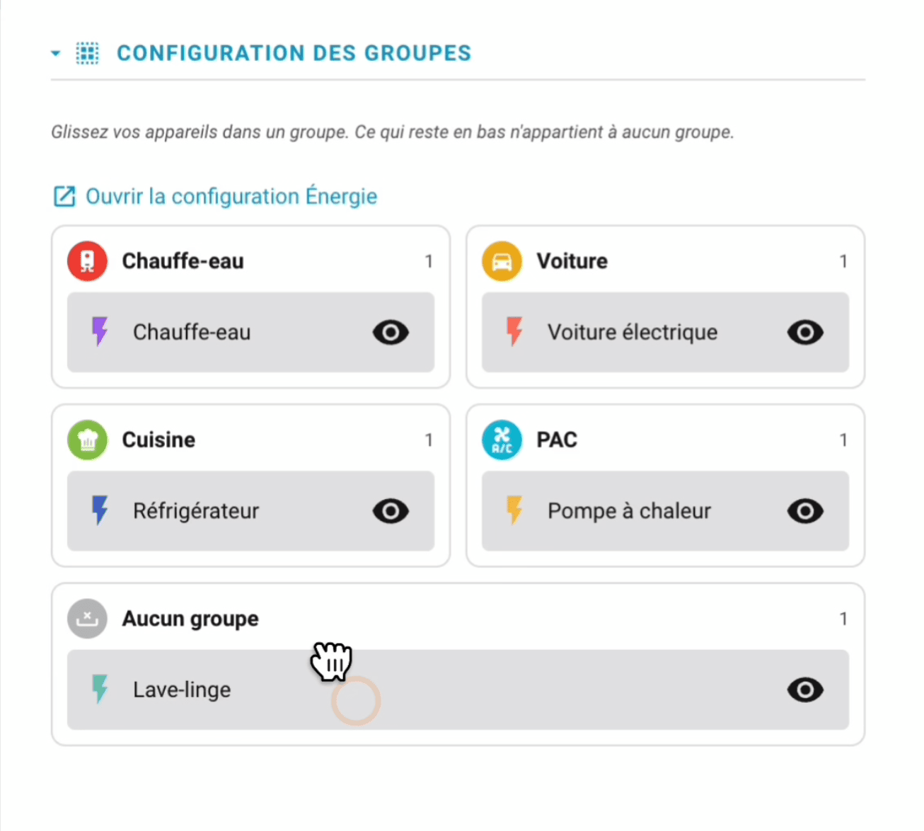 Configuration des groupes (familles d'appareils)